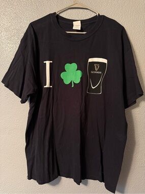 Guinness Black Tee with White I, Green Shamrock & Pint Graphic